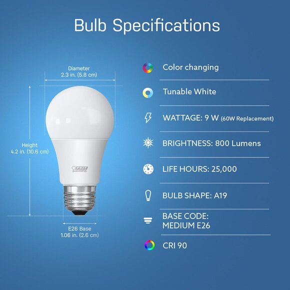 NEW 6 Pack A19 Smart LED Light Bulbs 60W Equivalent Dimmable RGBW Color Changing - Picture 5 of 9